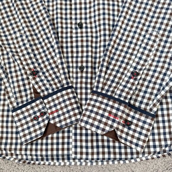 7 Downie St Plaid Brown Checkered Button Shirt - Picture 7 of 15